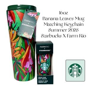 Starbucks x Farm Rio Banana Leaves Coffee Mug Keychain SET Tropical Brazil 16oz